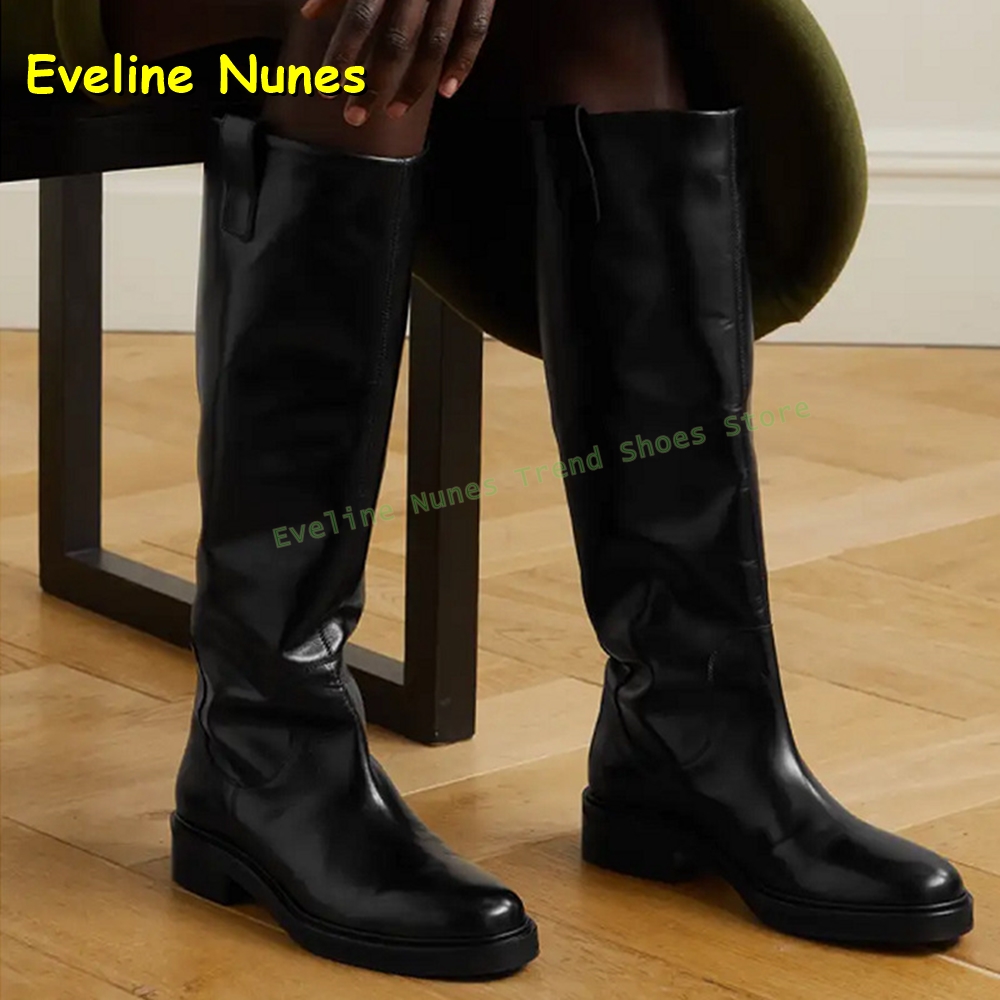 Leather Work Women Shoes - Black Leather Knee High Riding Boots