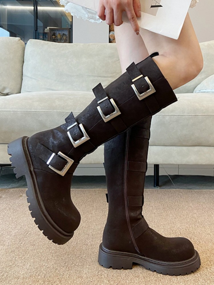 Fashion Women Multi Buckle Kne - огляд і ціна Leather Work Women Shoes
