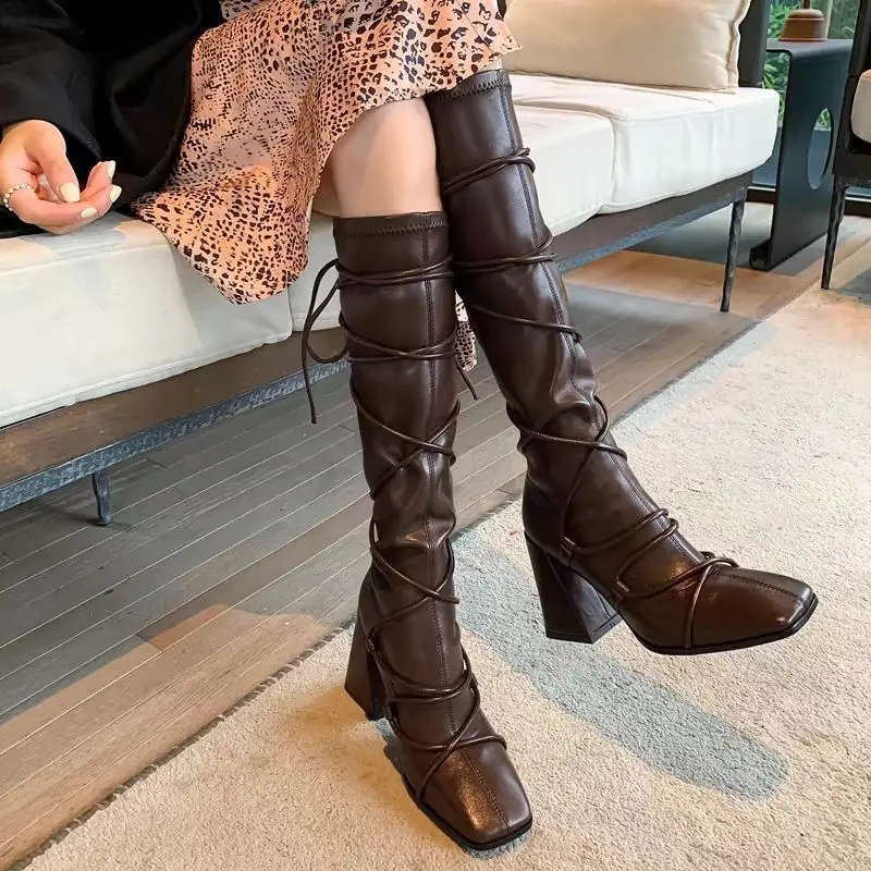Autumn Winter Leather Strap Kn - огляд і ціна Leather Work Women Shoes
